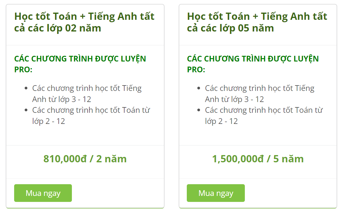 học tốt bảng giá combo